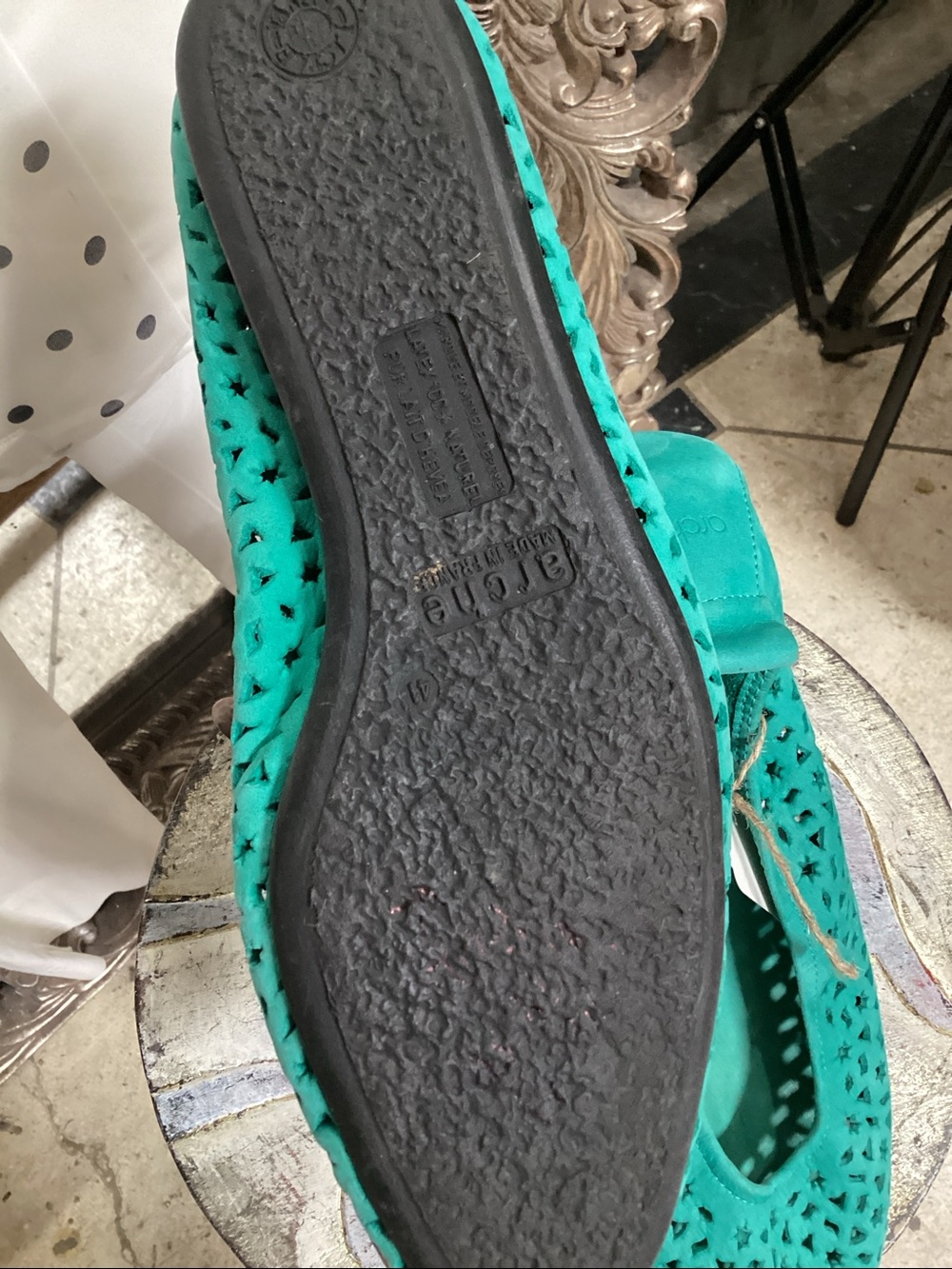 Aqua Teal Suede Laser-Cut suede ballet flat. ARCHE - Picture 4 of 5